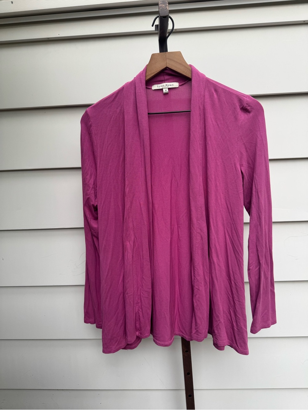 LYNN RYAN pink open front cardigan sweater size Medium jersey knit